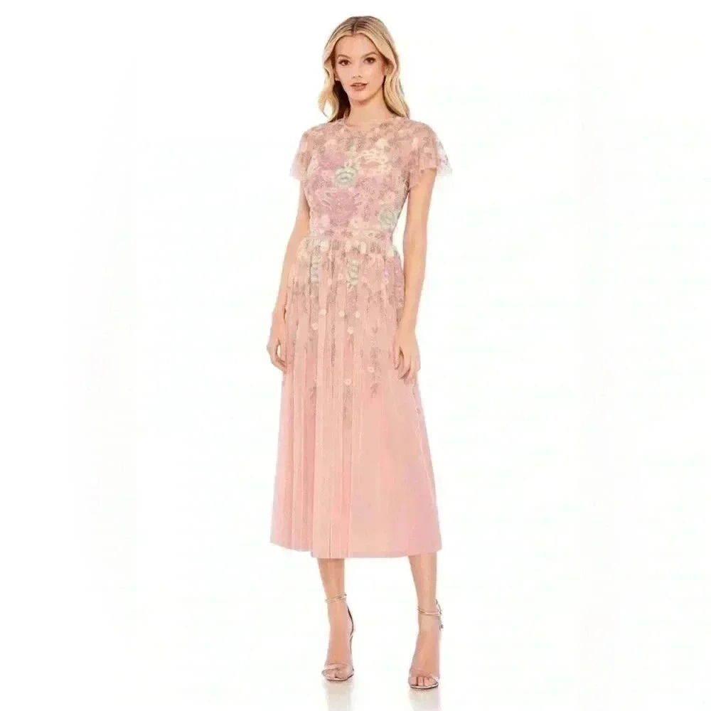 Floral Lace Appliqued A-line Midi Dress from Mac Duggal Style 9134 Size 2